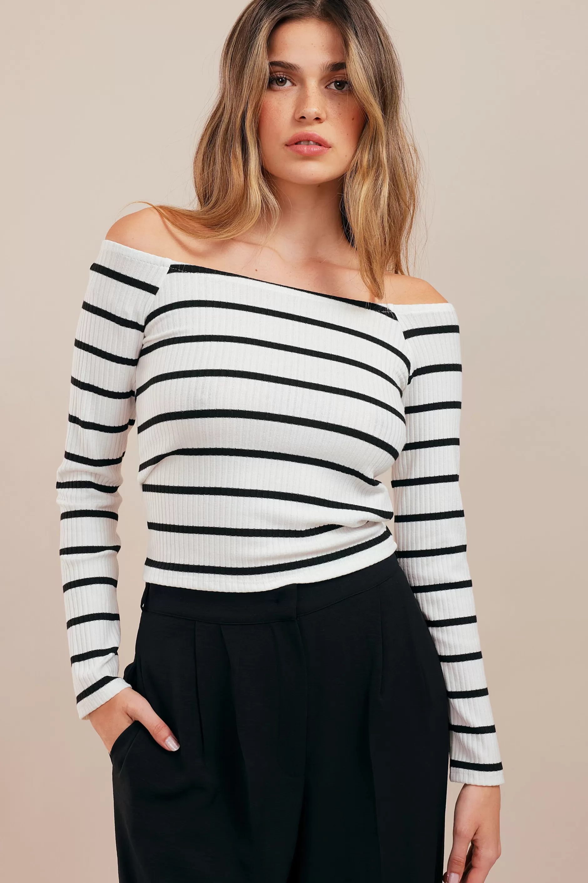 Striped Cotton Long Sleeve Top | Chiquelle Cheap